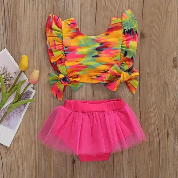 

2020 Summer Lovely Infant Baby Girls Clothes Sets Ruffles Short Sleeve Camouflage Print T Shirts Tops+Shorts