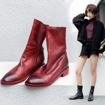 

Brand Design Women Boots Genuine Leather Short Boots Women Leisure Fashion Runway Show Women Shoes 2020 Winter Boots ankle boots
