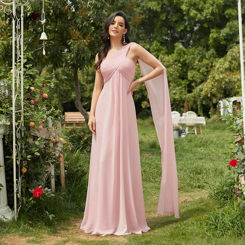 Платье подружки невесты Ever Pretty длинное шифоновое платье на одно плечо с оборками