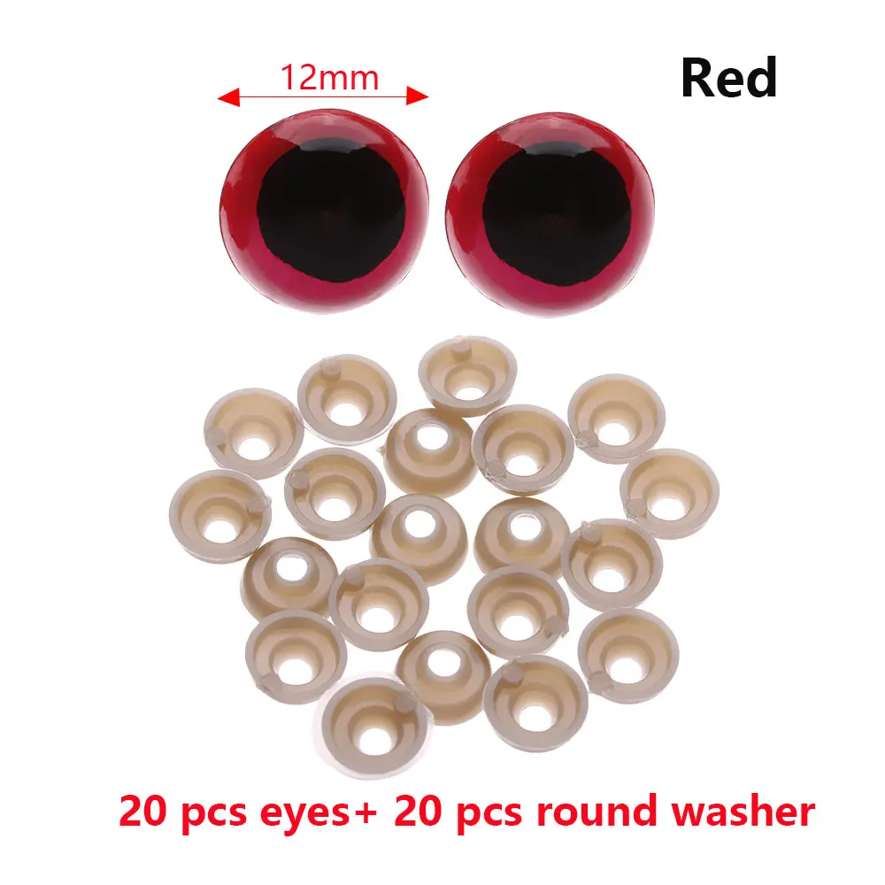 20 pcs/pairs 12/14 мм 7 цветов Пластик защитные глаза ремесла с животным принтом медвежонка, DIY куклы марионетка аксессуары плюшевые игрушки Запчасти с шайбой - Цвет: 12mm