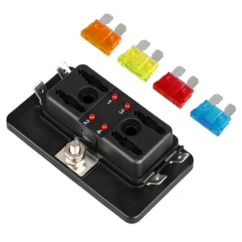 

4 Way Fuse Box Blade Fuse Holder Box LED Indicator Automotive Fuse Block Box Block 6V-32V Fuse Seat Refitting Dropshipping