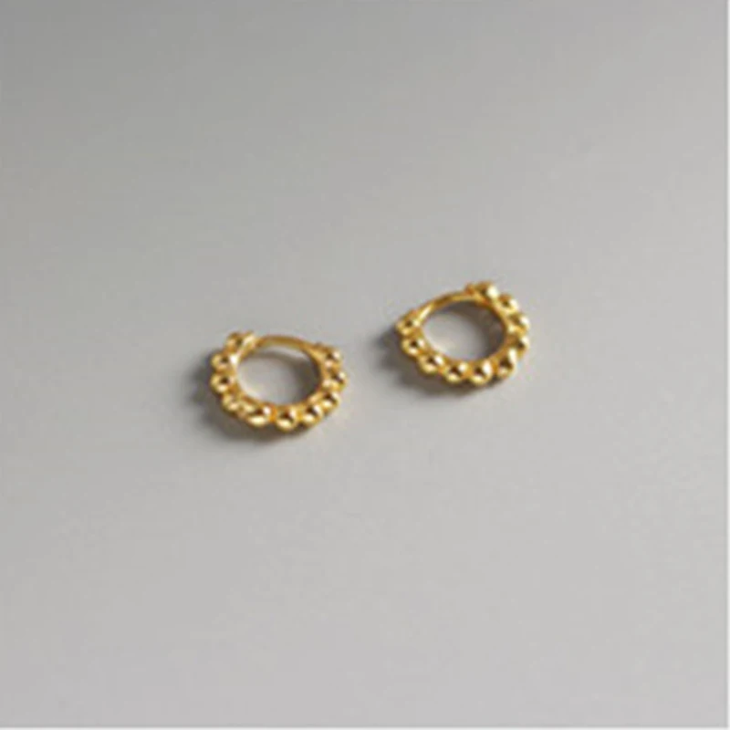 small gold GHIDBK 925 пробы серебряные маленькие бусы серьги-кольца минималистичные золотые серебряные бусы Aros элегантные Геометрические кольца женские ювелирные изделия - Окраска металла: small gold