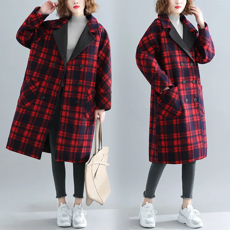 Зимнее Новое Стильное платье большого размера для фотосессии, шерстяное платье средней длины в клетку разных цветов
