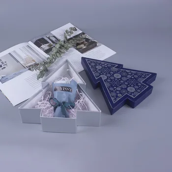 

Christmas Decoration Paper Gift Box Christmas Tree Gift Box Creative Simple Blue Snowflake Hot Stamping Christmas Gift Box