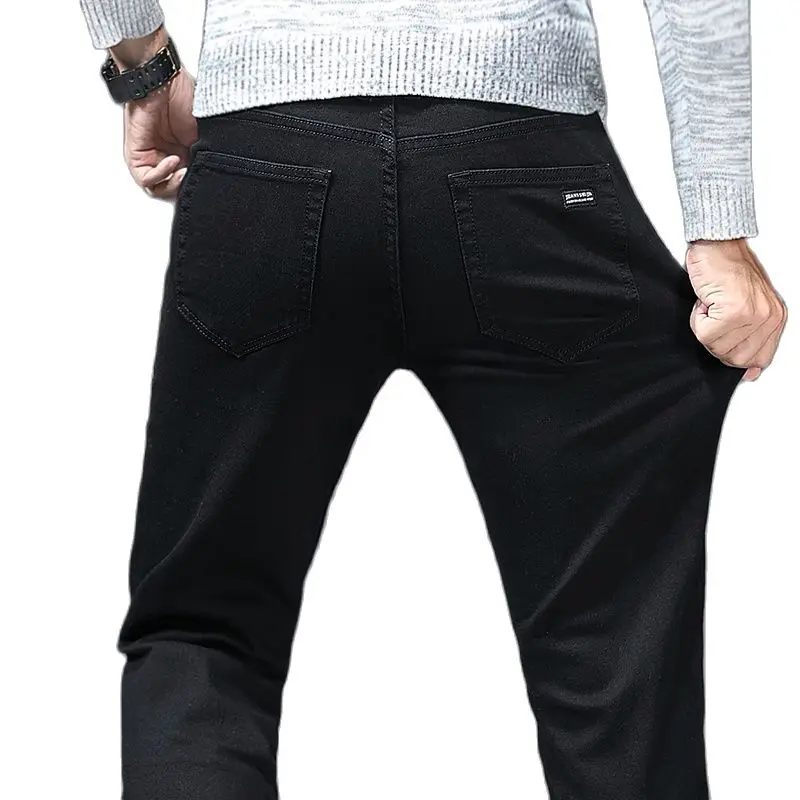 Pantalones vaqueros clásicos elásticos para hombre, Jeans ajustados de marca, estilo de negocios, avanzados, color negro, 2021