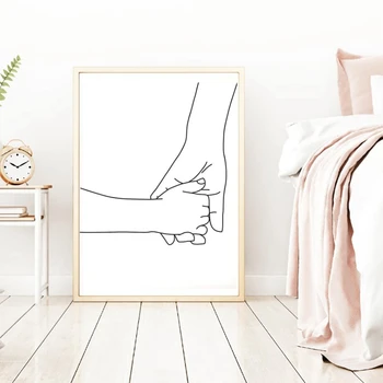 

Art Print Holding Hands Line Mom Child Hands Poster Wall Art Canvas Painting Baby Love Nursery Wall Picture Kids Room Decor