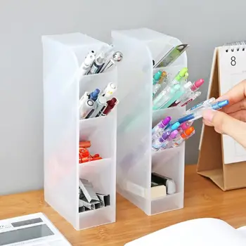 

4 Grid Desktop Pen Holder Pencil Makeup Brush Cosmetic Organizer Box Large Capacity Home Office Storage Container Case