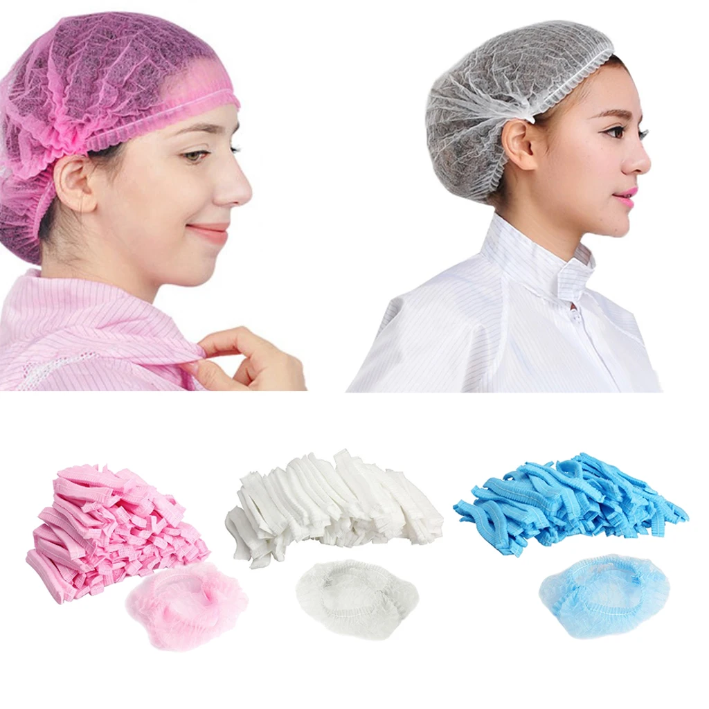100Pcs Disposable Hair Caps Tanning Cap Catering Food Elasticated Hair Nets Shower Bathing Cap