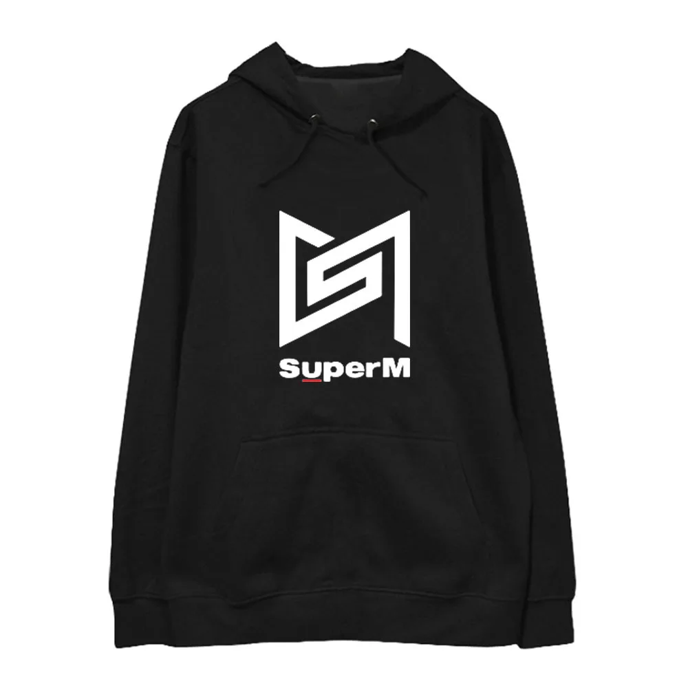 Black 01 KPOP SuperM альбом негабаритных толстовка хип-хоп Повседневная Свободная одежда с капюшоном пуловер с принтом толстовки с длинными рукавами WY1171 - Цвет: Black 01