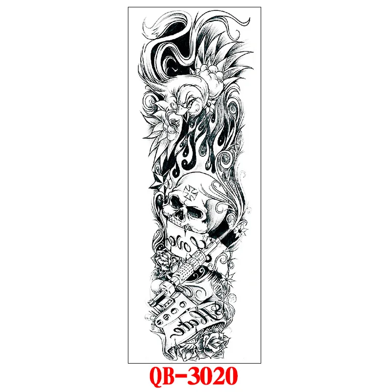3020 Full Arm Temporary Tattoo Stickers Large Black Skeletons Body Tattoo Waterproof Tattoo For Men Women Fake Tattoos 17*48cm - Цвет: 3020