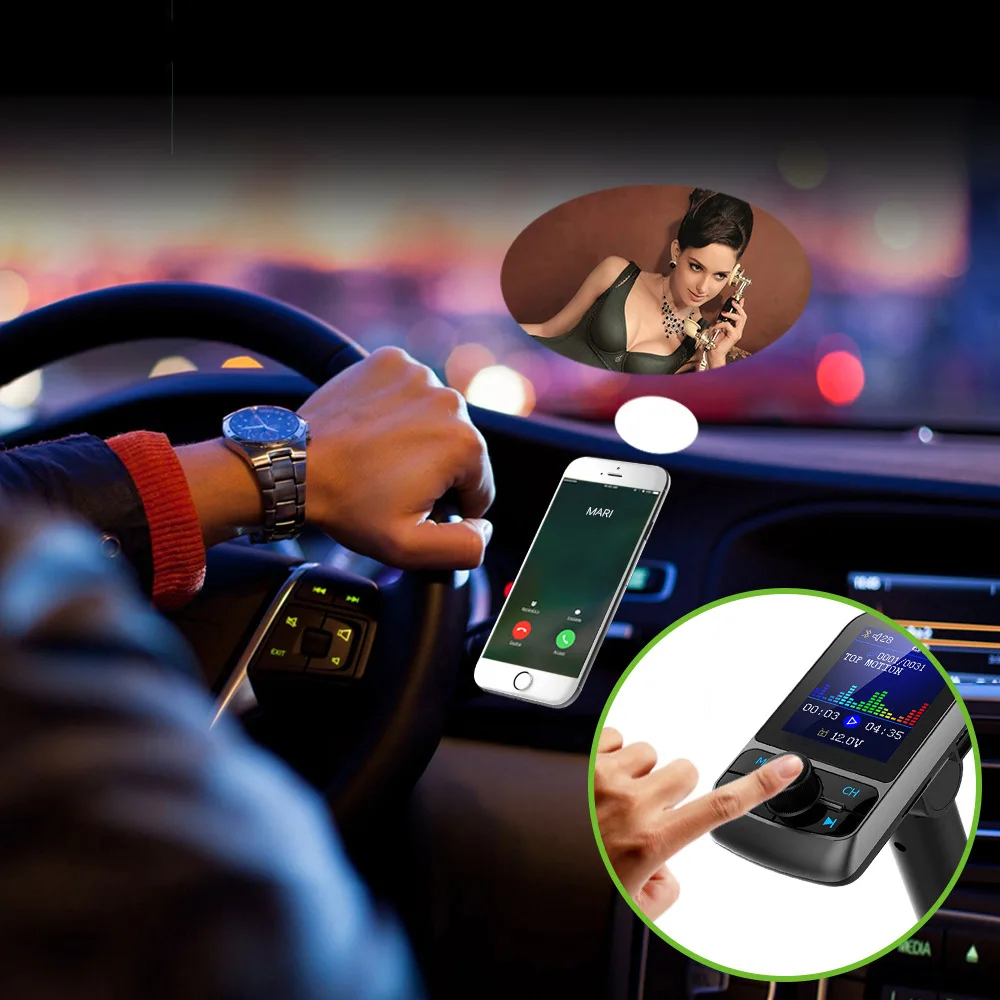 Fm-передатчик 1," цветной экран AUX модулятор Bluetooth беспроводной радио адаптер аудио автомобильный комплект 5 в 3.1A USB зарядное устройство TF карта
