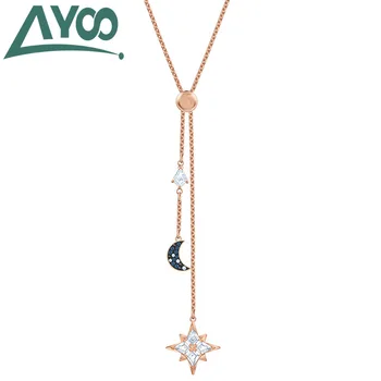 

AYoo High Quality SWA Fashion Women Moon and Star Necklace Clavicle Jewelry Party Gift Pendant Chain