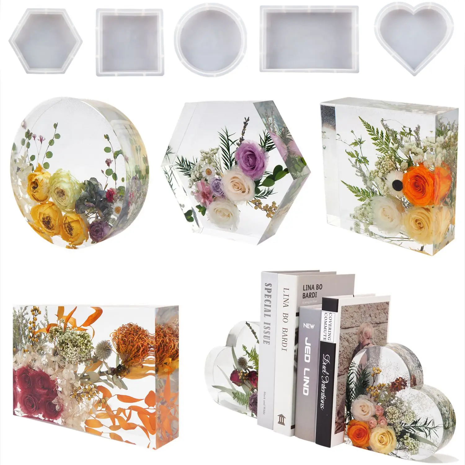 DIY Crystal Epoxy Resin Mold Geometry Large Cube Heart Love Round Rectangle Mirror Silicone Mold
