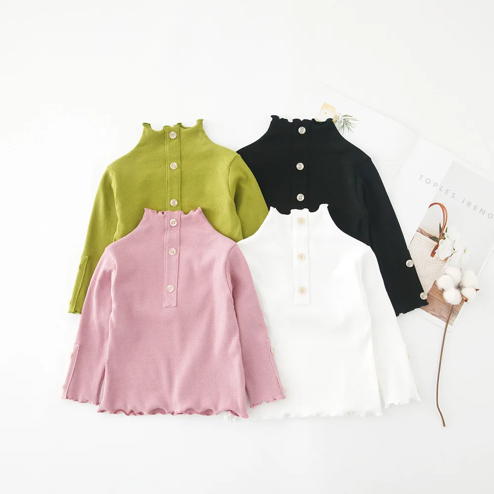 

WLG girls casual t shirts kids autumn solid turtleneck long sleeve white black pink green t-shirt baby all match tops