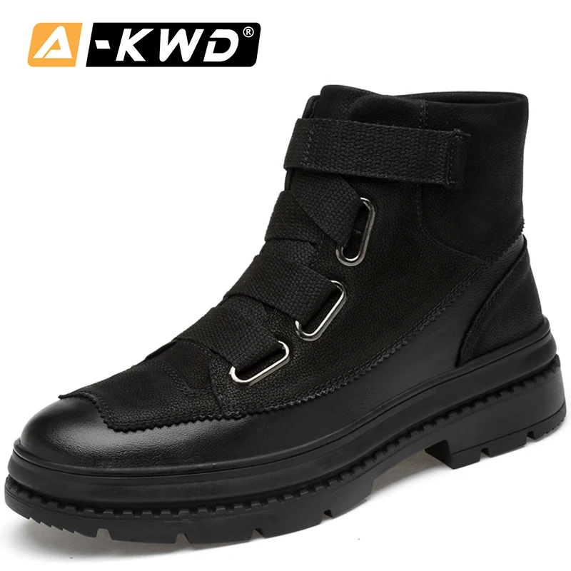 Zapatos sin cordones para hombre, botas trabajo a moda, simples, de cuero genuino, altas, informales, botines de invierno, 38-47 - Calzado