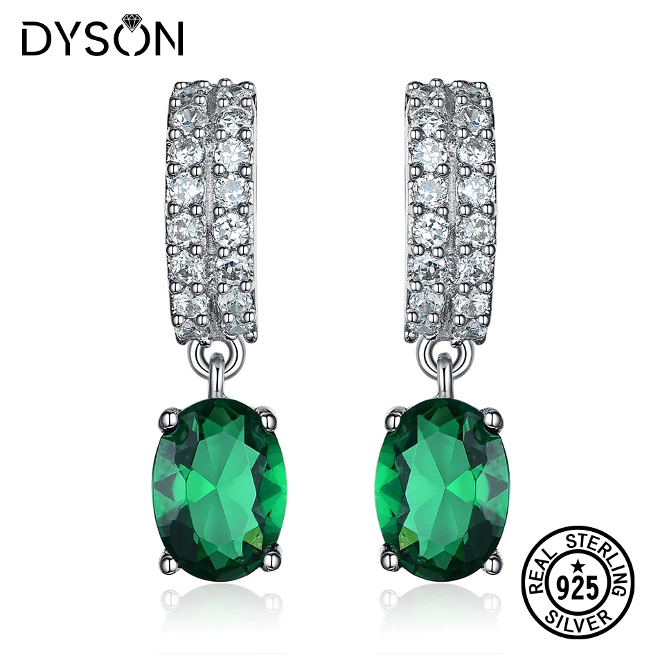 

Dyson 925 Sterling Sliver Earring Dangle Drop Created Russian Nano Emerald Vintage Clip Earring Women Gifts Fine Jewelry