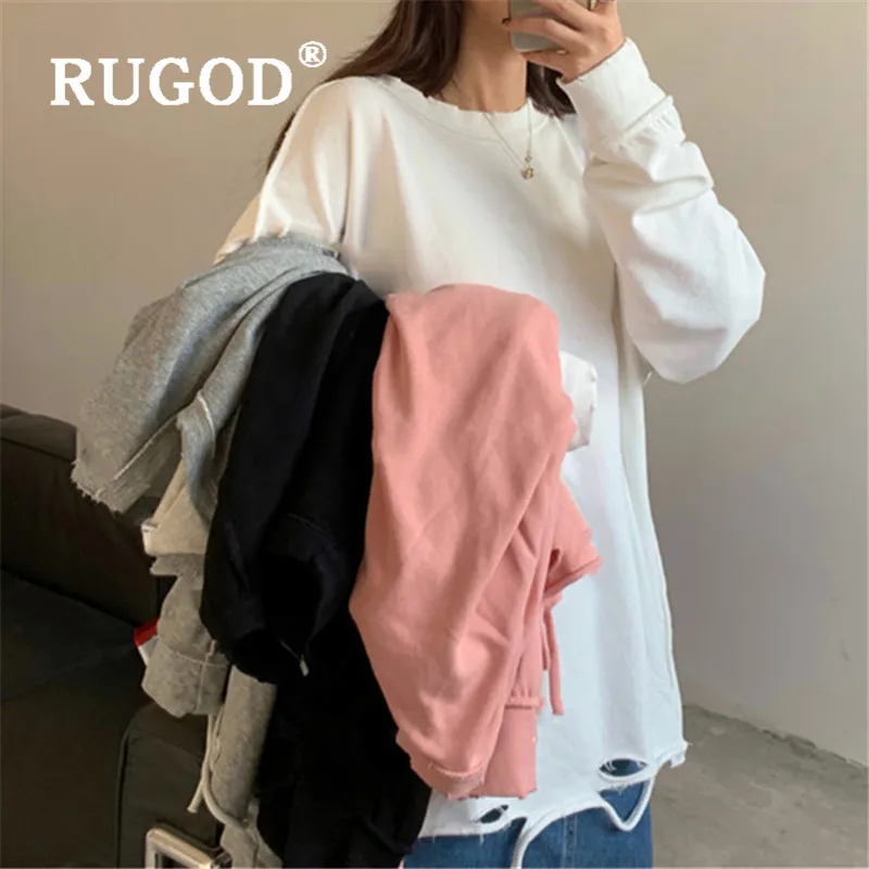 RUGOD женский свитер с дырочками, Kpop, одежда, одноцветная, оверсайз, UK, модная, повседневная, Корейская уличная одежда, зима, яркие цвета