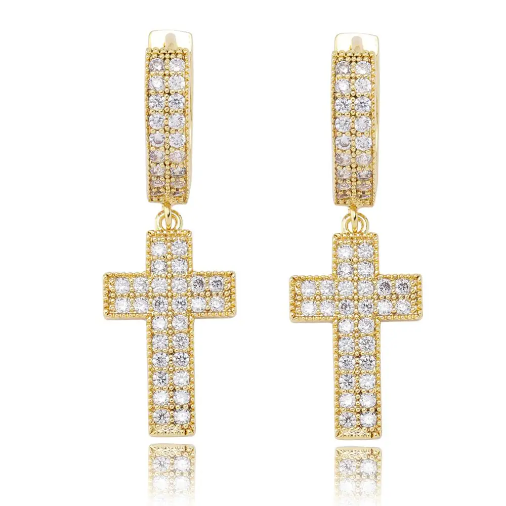 GUCY хип хоп Рок мужской женский ювелирный Золотой/Серебряный цвет Iced Out Micro Pave кубический циркон сережки-крестики кулон - Окраска металла: GOLD