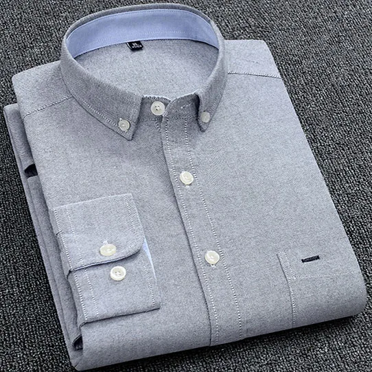 Мужская рубашка Оксфорд с длинным рукавом Chemise Homme casual Slim-Fit мужской модный дизайн - Цвет: Серый