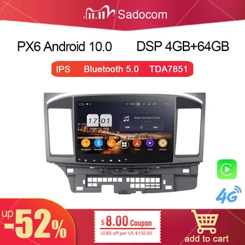 

10.1" DSP PX6 2 din Android 9.0 4GB RAM + 8CORE Car DVD Player GPS Map RDS autoradio Bluetooth For MITSUBISHI Lancer 2014 2015