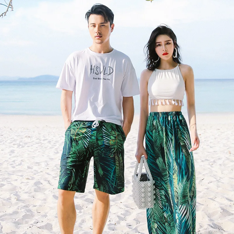 

Ethnic-Style Couples Bathing Suit Women's Split Type Bikini Three-piece Set Belly Covering Conservative Boxer Holiday Swimwear M