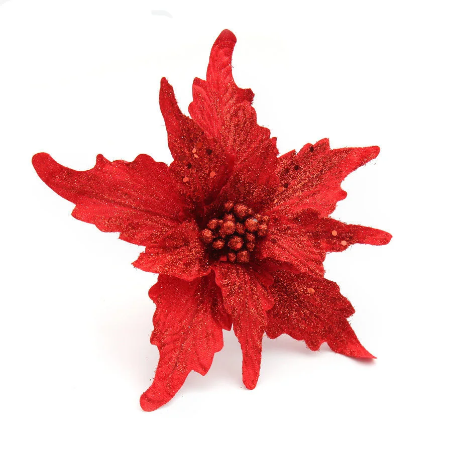 M 5 шт. Элегантные Искусственные цветы с блестками Poinsettia, украшения для дома, праздничные украшения для рождественской елки, вечерние принадлежности - Цвет: M