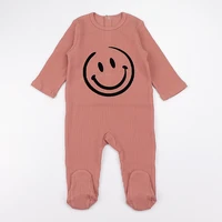 Baby romper kids clothes long sleeves ribbed pajamas baby overalls flocking smile boy girls clothes footies autumn winter romper 2