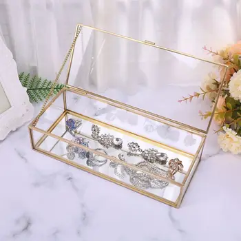 

2020 New Rustic Wedding Ring Box Geometric Storage Holder Transparent Glass Jewelry Decor