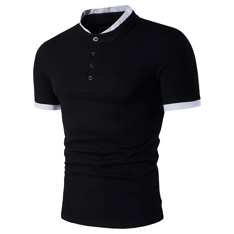 

2020 new men's stand collar European and American style solid color cotton large size short sleeve T-shirt