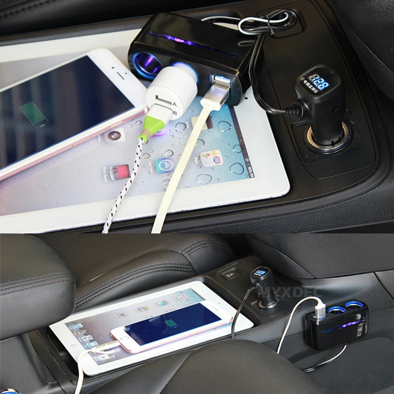 Тройная Розетка от 1 до 2+ 3 USB источник питания Автомобильное зарядное устройство с синим светильник автомобильный адаптер аксессуар DC12V