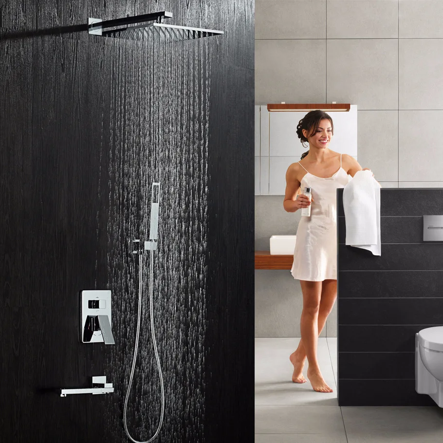 

Embedded Concealed Wall-in Nozzle Shower Head Set Multi-functional Water out Downward Sway Hot And Cold Faucet Square