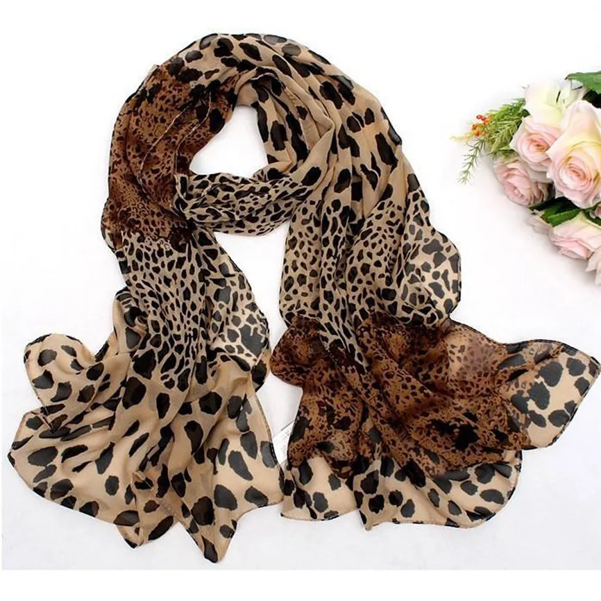 Женский шарф из шифона с леопардовым принтом, маленький шелковый шарф, повязка для волос, шейный платок, многоцелевой шарф для женщин