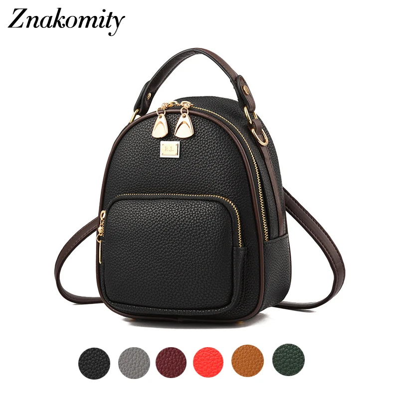 

Znakomity Oval Small Backpacks for Girls Litchi Pattern Women PU Leather School Backpack Shoulder Bag Card Black Female Rucksack