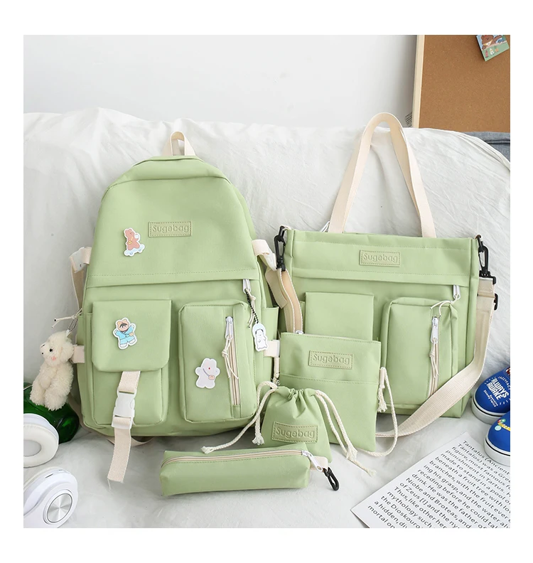 NEW 5 Piece Set backpacks fashion canvas kawaii female Korean Shoulder bag Casual College Students backpack School bag for girl