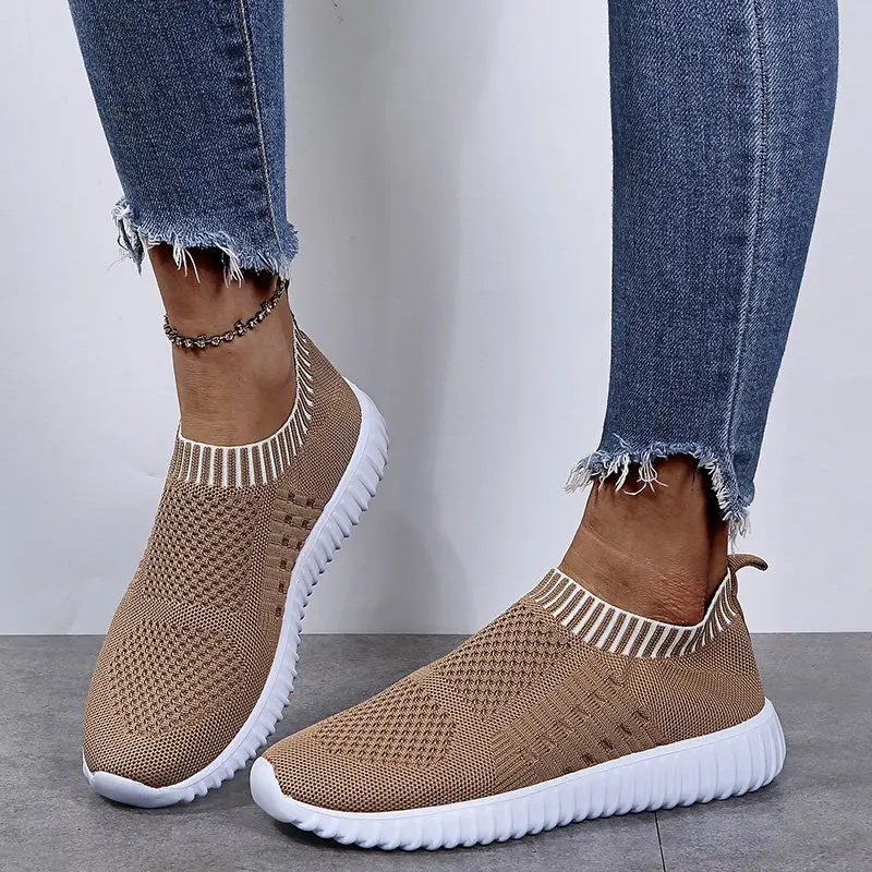 Zapatillas de correr vulcanizadas para mujer, zapatos planos informales para caminar, de talla grande para verano