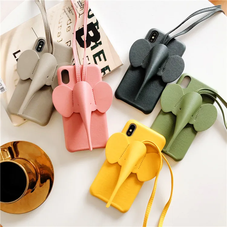 

Pink Elephant Leather Case + lanyard iPhone11 pro MAX 11Pro 11 three bags of anti-fall for iphone 6 6S 7 8plusXS Max XR