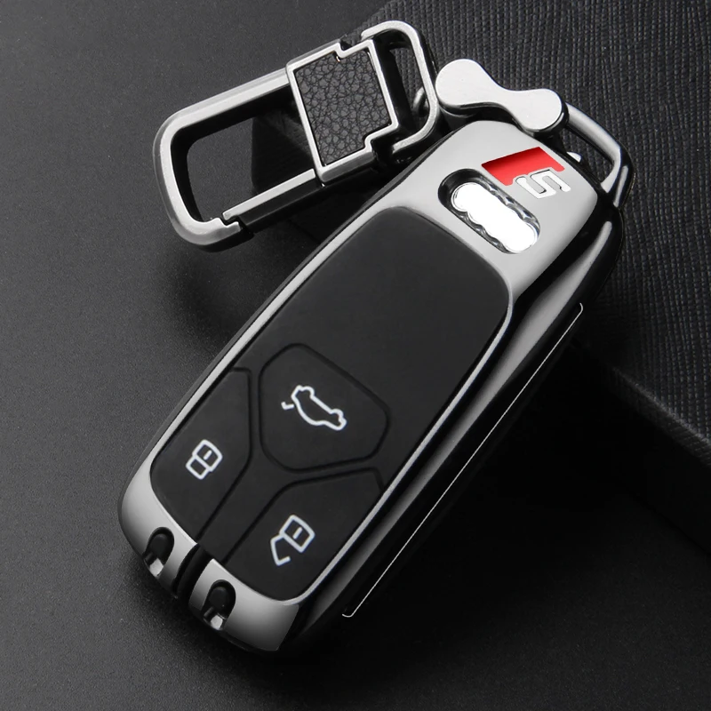 Металлический чехол для автомобильных ключей, чехол для Audi A4 A5 S4 S5 B9 8W Q7 4M Q5 TT TTS RS TFSI A4LCoupe Roadster автомобильные аксессуары - Название цвета: A black buckle set
