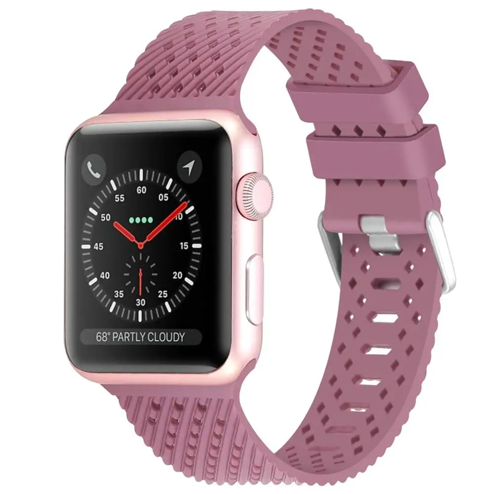 Силиконовый ремешок для часов Apple watch ремешок 5 4 3 2 44 мм 40 мм iwatch ремешок 38 мм 42 мм ромбический узор браслет аксессуары для часов - Цвет ремешка: Dark Pink