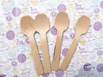 

10cm small disposable wood spoon Wooden Cutlery cake spoons ice-cream Natural party lovely Wood Dessert small spoon wood