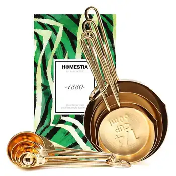 

Gold Measuring Cups Measuring Spoons Set Stainless Steel 8 PIECE Dry And Liquid Ingredients Cooking Utensils Kitchen Gadgets