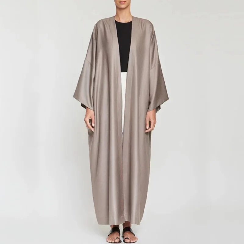 Fashion Muslim Kimono Abayas Smooth Silky Elegant Pure Color Long Dress Women Modest OuterWear Clothing EID robes F2932 | Тематическая