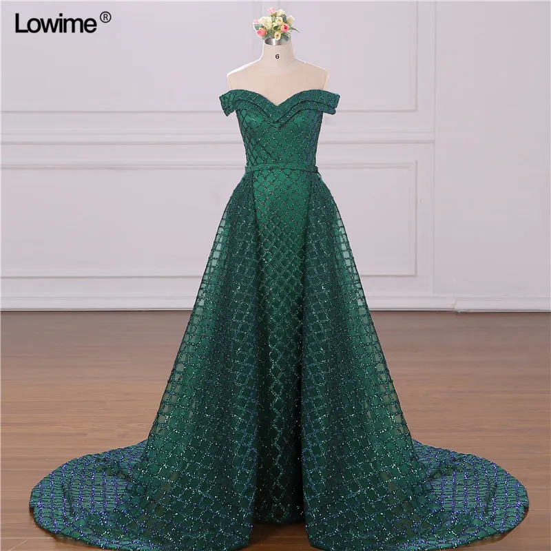 

Real Picture Green Middle East Prom Dress Two Pieces Mermaid Glitter Evening Dress Muslim Arabic Party Gowns vestidos de fiesta