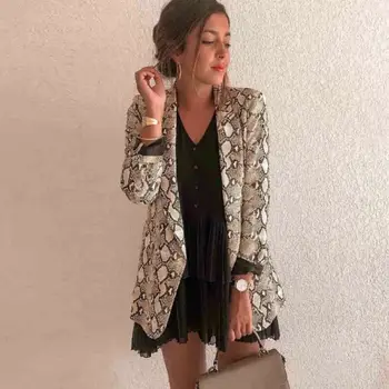 

Women Jacket Coat 2019 Ladies Autumn Long Sleeve Snake Print Slim Fit Coat Cardigan