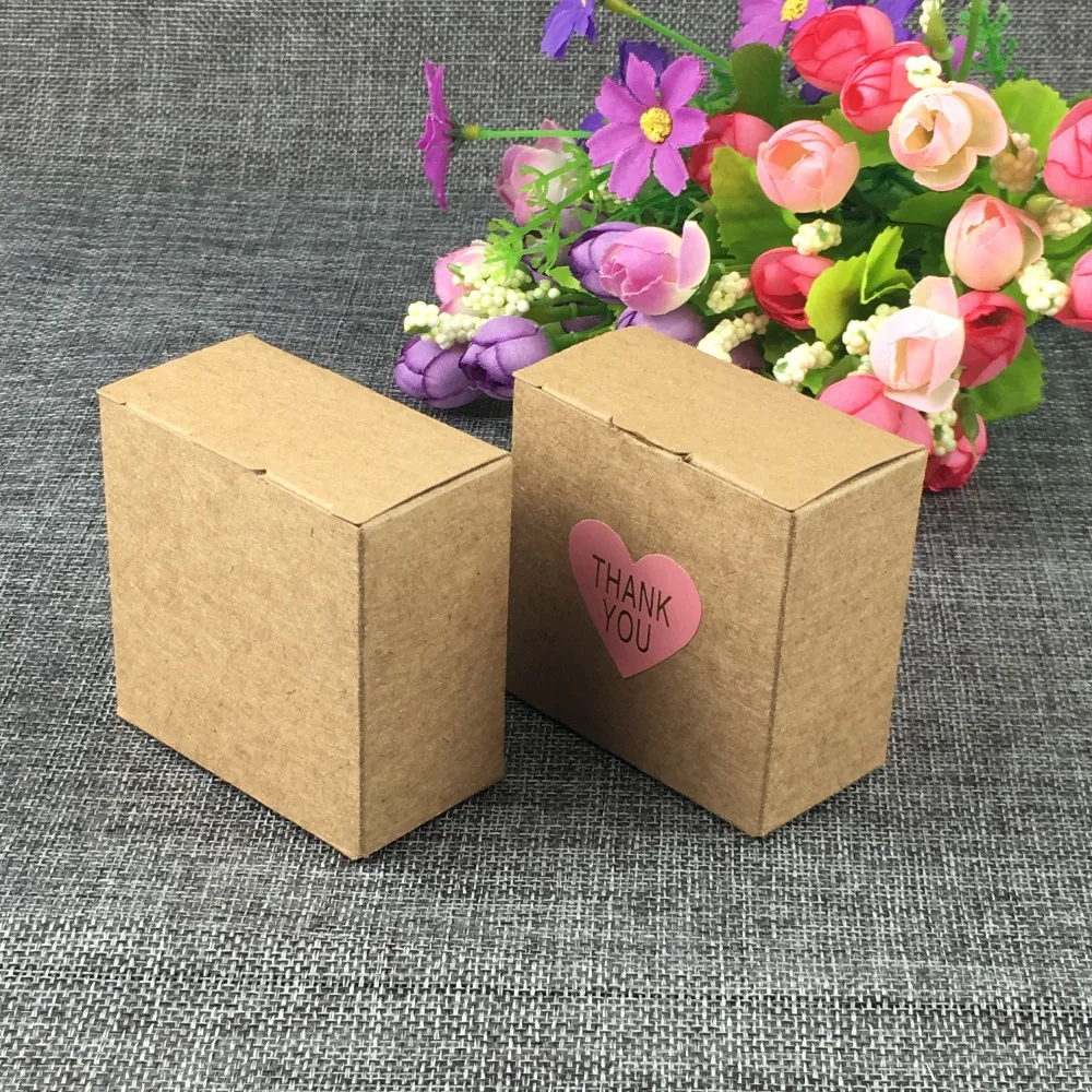 

50Pcs/Lot 6.5x6.5x3.5cm Paper Box With Multiple Styles Free Hot Stamping Handmade Thank You Stickers For Dried Petals Cherries