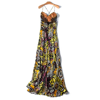 

Dress Silk New 100 Women Natural Silk High Quality Elegant Loose Long Summer Printed Grass Green Dress Lady Free Shipping