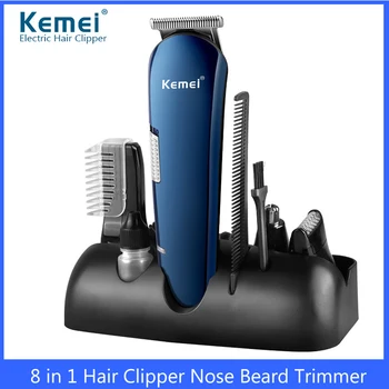 

Kemei 8 in 1 Hair Trimmer Men Rechargeable Cordless Electric Hair Clipper Nose Beard Trimmer Shaver Barber Razor Hair Style Tool