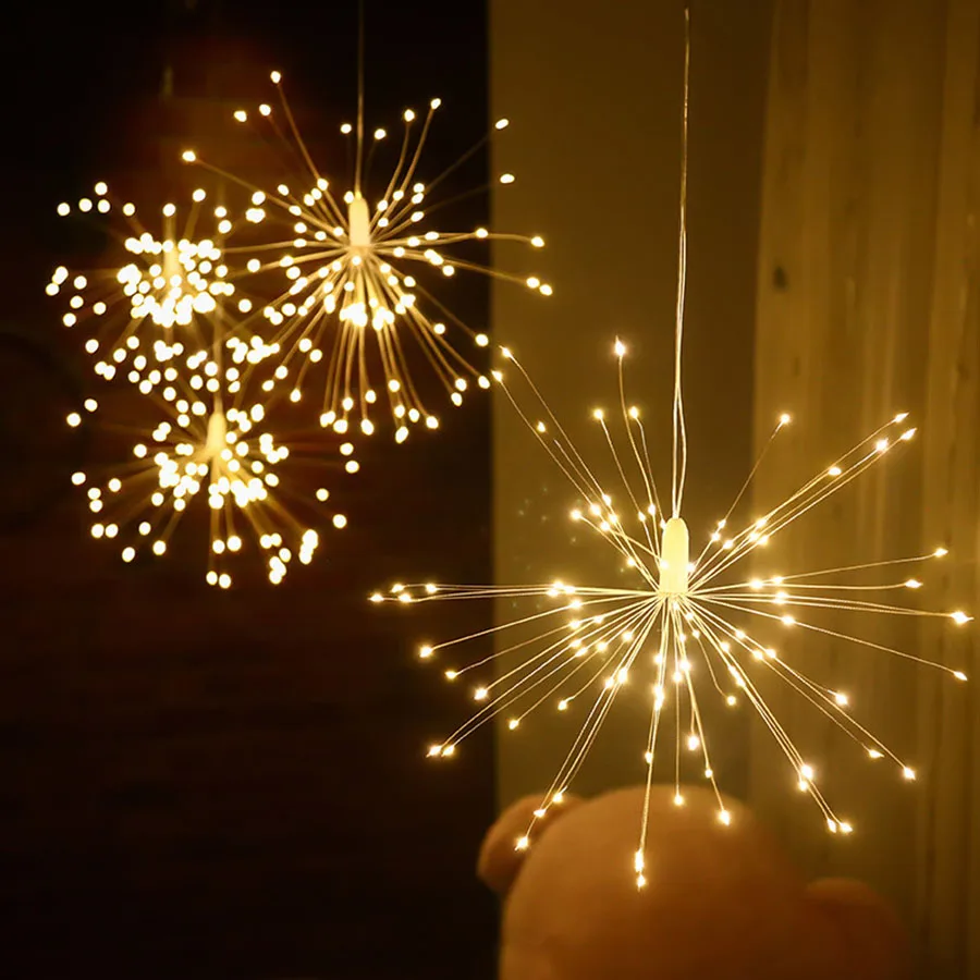 Outdoor 5PCS Hanging Starburst String Lights LED Firework Fairy Light Christmas Garland Light For Home Garden Street Xmas Decor