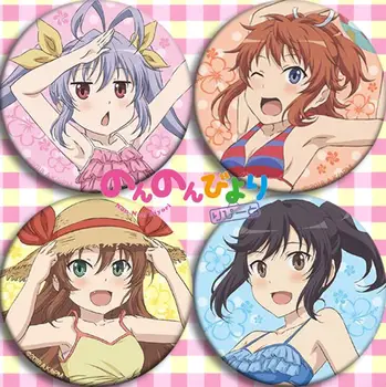 

4pcs/1lot Anime Non Non Biyori Miyauchi Reng Koshigaya Natsumi Figure 5017 Badges Round Brooch Pin Gifts Kids Toy