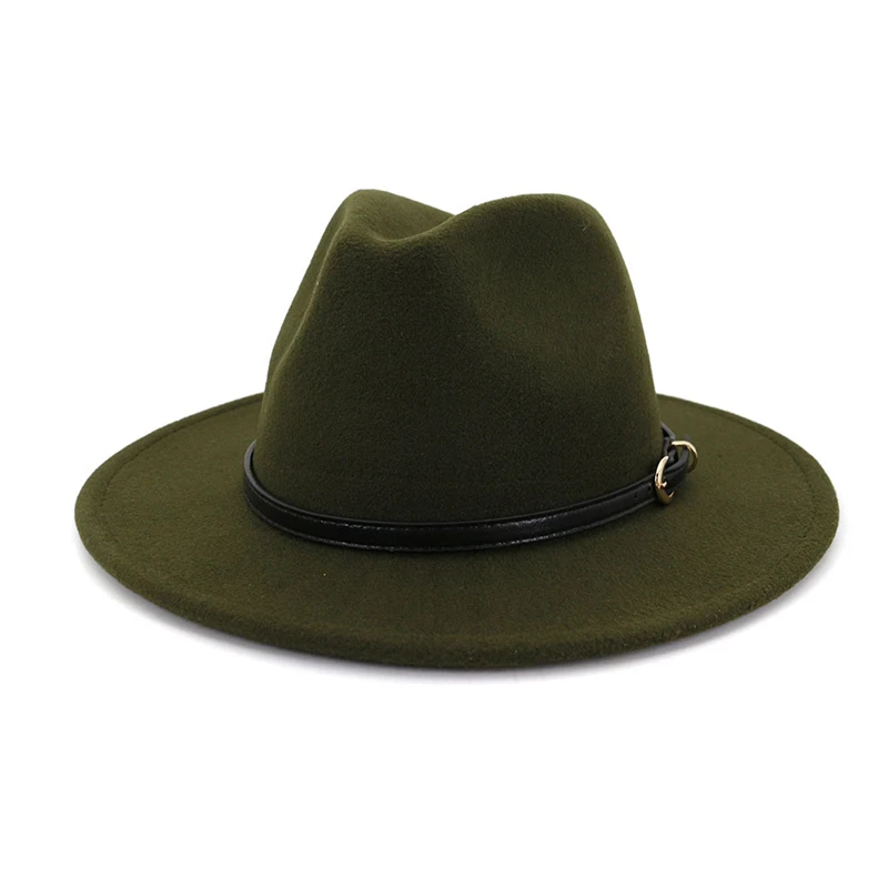Army Green fedora FS британский стиль желтый шерстяной фетр джазовая фетровая шляпа для мужчин и женщин с плоскими полями Кепка джентльмен Европа официальная шляпа флоппи Трилби праздничные колпаки - Цвет: Army Green fedora