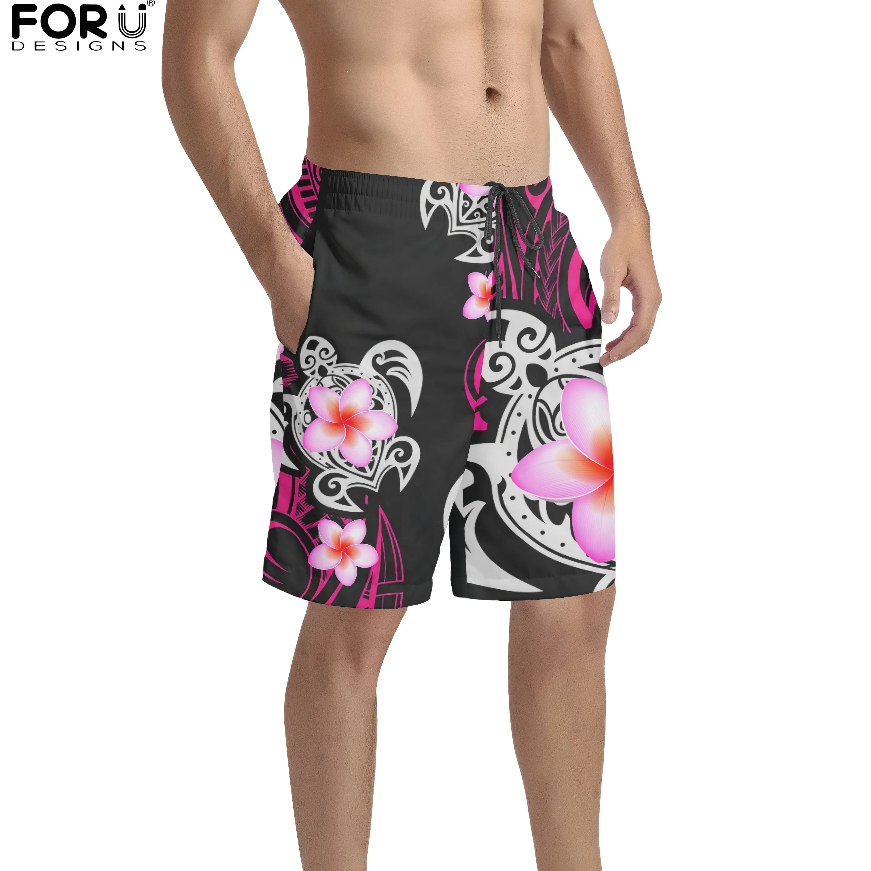 FORUDESIGNS Polynesian Sea Turtle and Frangipani Dropship Man Board Shorts Quick Dry Beach Wear Briefs Swimwear Surf | Мужская одежда